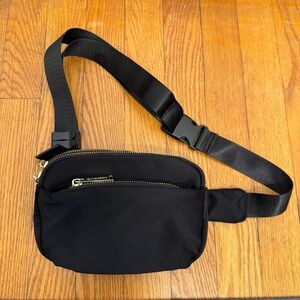 Zorfin Black Belt Bag Crossbody with Gold Accents